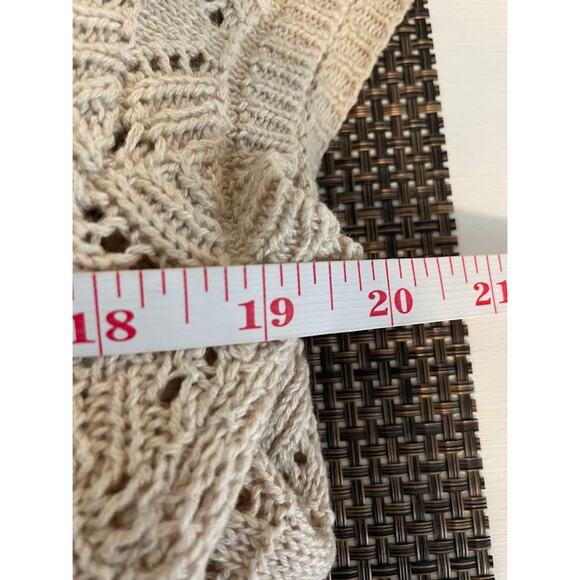 Beige Cardigan Womens Small Short Sleeve Sweater Tan Knit Open Top Boho Shirt - Picture 10 of 11